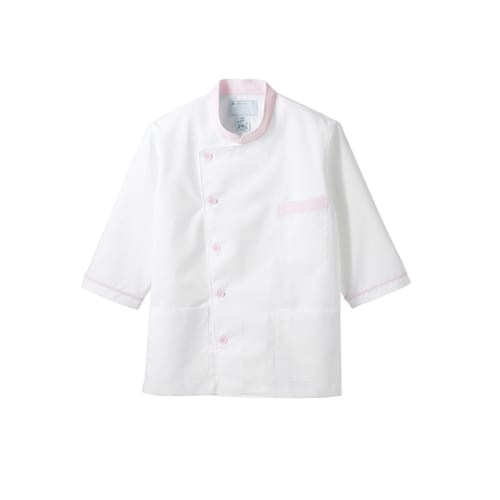 調理衣 男女兼用 7分袖 白/ピンク 3L