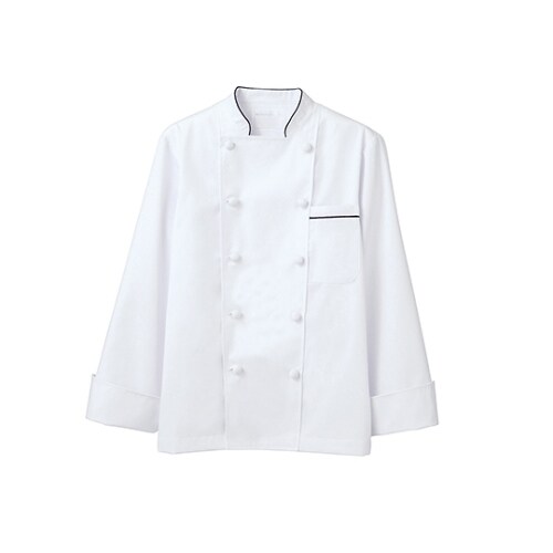 コックコート 男女兼用 長袖 白/黒 L