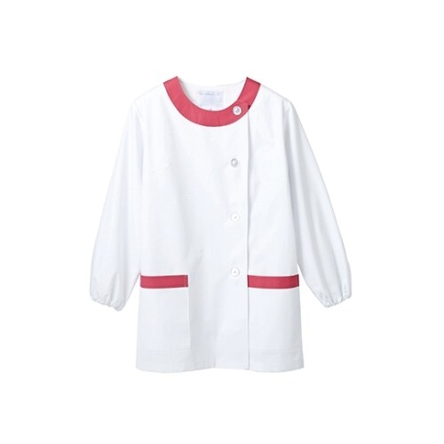 調理衣 レディス 長袖 白/ピンク1−093 LL