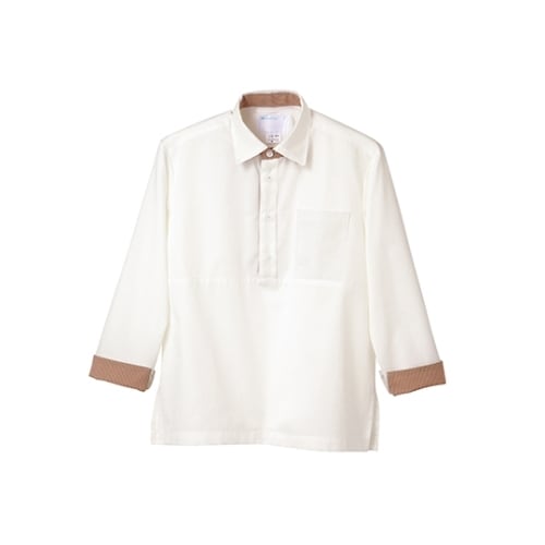 プルオーバー 男女兼用 長袖 白/レンガ L