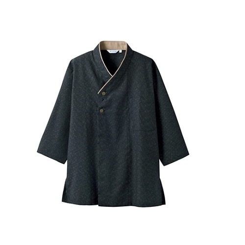 和風シャツ男女兼用七分袖黒/ベージュ LL