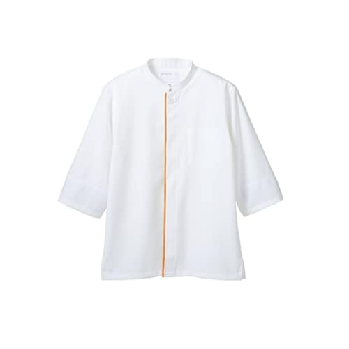 調理コート兼用7分袖ネット 白/オレンジ M