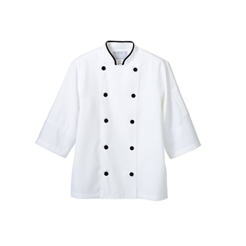 コックコート兼用 7分袖ネット付 白/黒 L