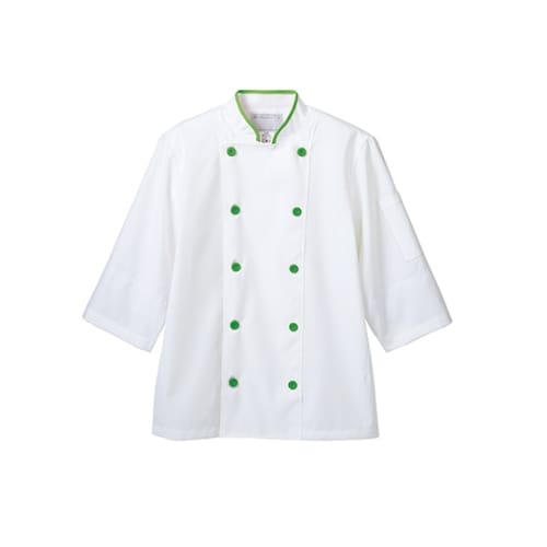 コックコート兼用7分袖ネット白/グリーン LL