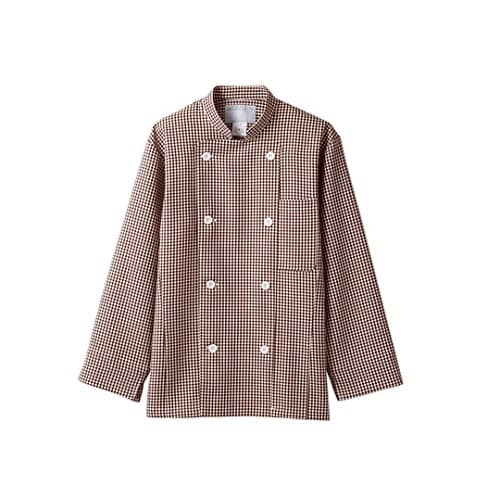 コックコート 男女兼用 長袖 茶チェック 3L