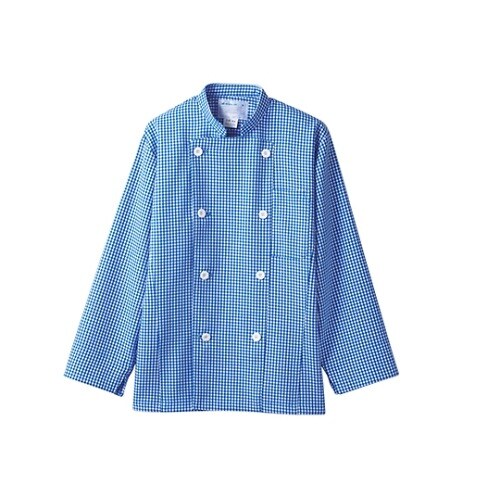 コックコート 男女兼用 長袖 青チェック LL