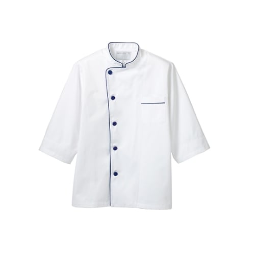 コックコート兼用7分袖ネット 白/ブルー LL