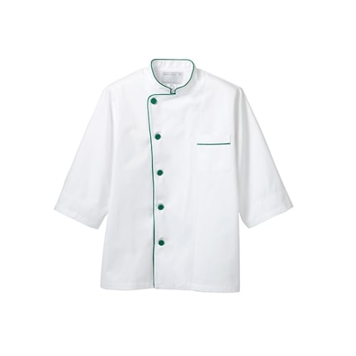 コックコート兼用7分袖ネット白/グリーン 513M