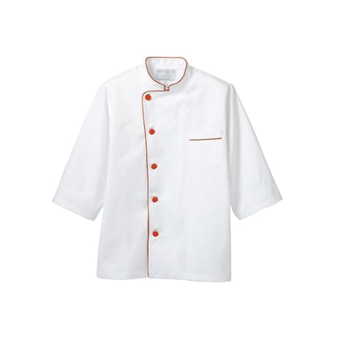 コックコート兼用7分袖ネット白/オレンジ 515L