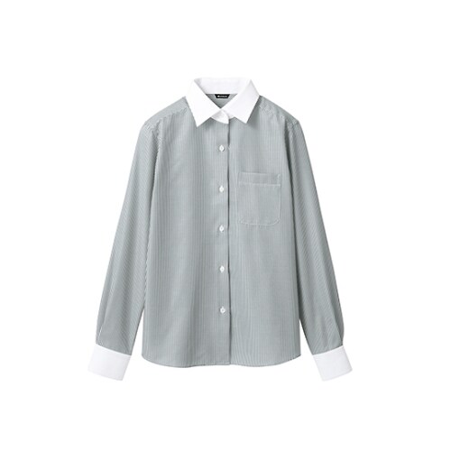 シャツ レディス 長袖 グレーストライプ 9