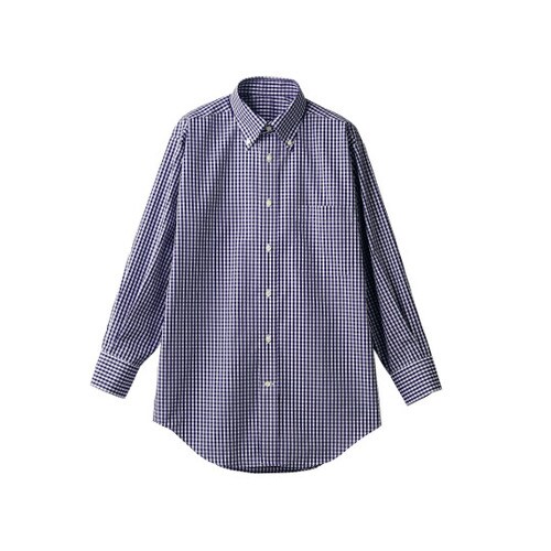 シャツ 長袖 ネイビーチェック L