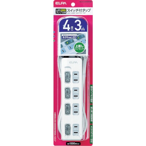 ELPA LEDランプ スイッチ付タップ4P3m上
