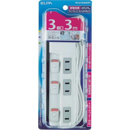 ELPA ランプレススイッチ付タップ3P3m