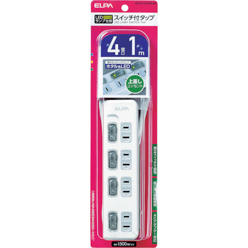 ELPA LEDランプ スイッチ付タップ4P1m上