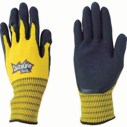 ゴム背抜き手袋デルタグリップイエロー1P Mサイズ