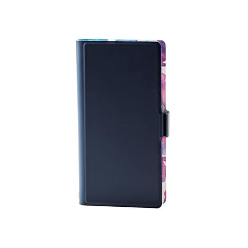 Lサイズ カバー 手帳型 花柄デザイン ネイビー