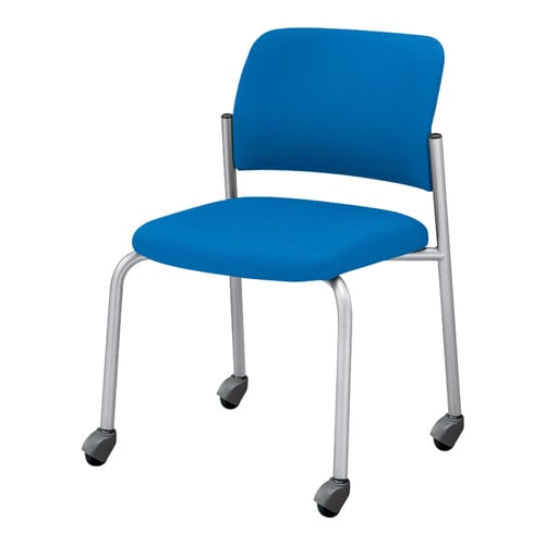 会議イス 100 布ブルー脚シルバー硬床用