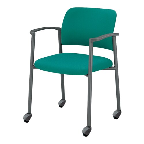会議イス 100肘付布グリーン脚グレー硬床用