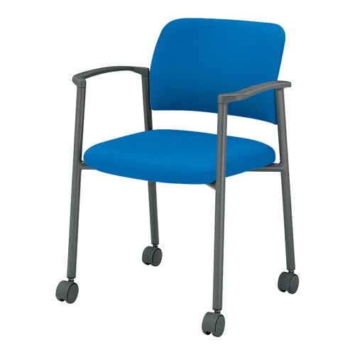 会議イス 100肘付布ブルー脚グレー軟床用