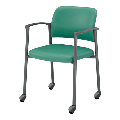 会議イス 100肘付グリーン脚グレー硬床用