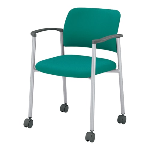 会議イス 100肘付布グリーン脚シルバー軟床用