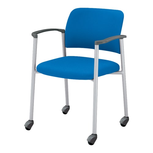 会議イス 100肘付布ブルー脚シルバー硬床用