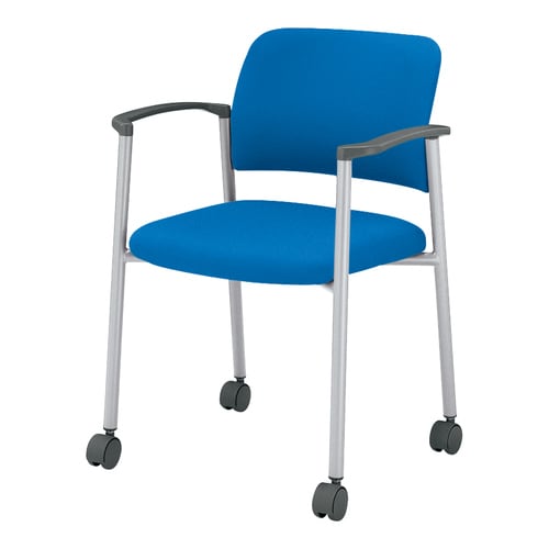 会議イス 100肘付布ブルー脚シルバー軟床用