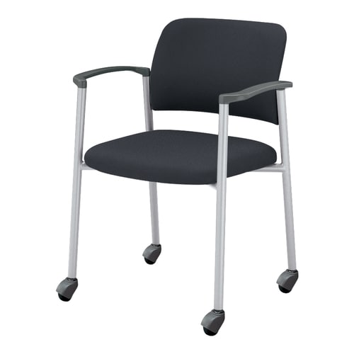 会議イス 100肘付布グレー脚シルバー硬床用