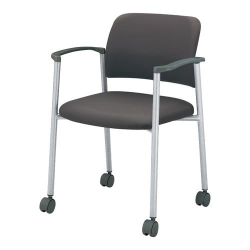 会議イス 100肘付グレー脚シルバー軟床用