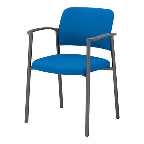 会議イス 100 肘付固定脚 布ブルー脚グレー