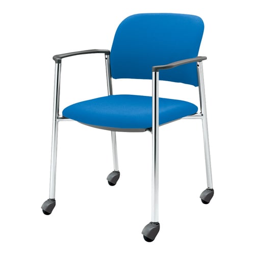 会議イス 100肘付布ブルー硬床用
