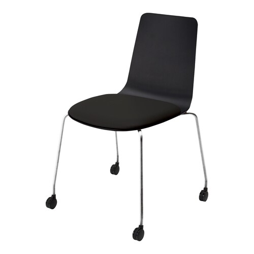 ミケットチェア キャスターメッキ脚レザーブラック