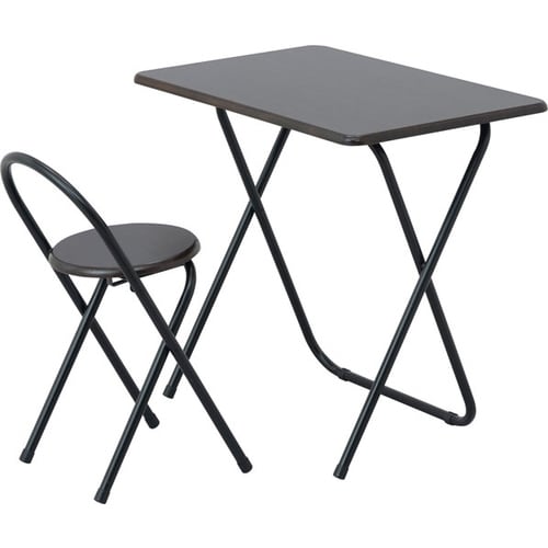 折りたたみデスク&チェアダーク木目