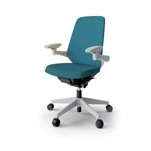 ノートチェア ハイ 可動肘付 樹脂グレー布Sブルー