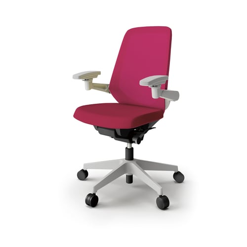 ノートチェア ハイ 可動肘付 樹脂グレー布ラズベリ