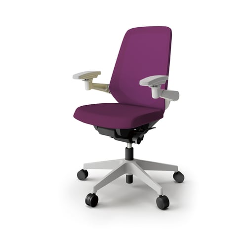 ノートチェア ハイ 可動肘付 樹脂グレー布パープル