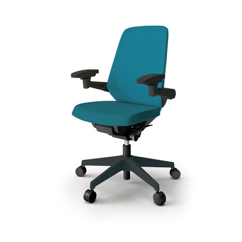 ノートチェア ハイ 可動肘付 樹脂BK布Sブルー