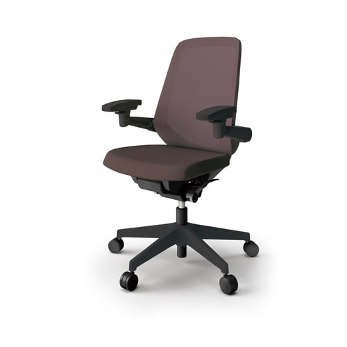 ノートチェア ハイ 可動肘付 樹脂BK布ブラウン