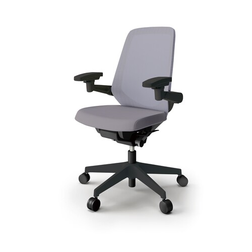 ノートチェア ハイ 可動肘付 樹脂BK布Lグレー