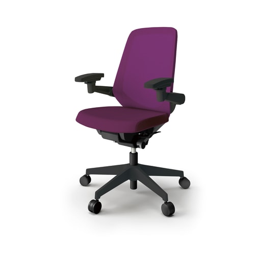 ノートチェア ハイ 可動肘付 樹脂BK布パープル