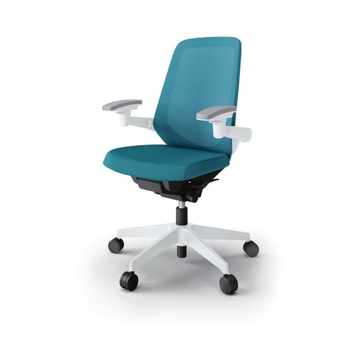 ノートチェア ハイ 可動肘付 樹脂WH布Sブルー