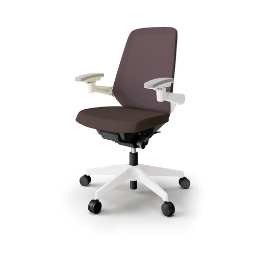 ノートチェア ハイ 可動肘付 樹脂WH布ブラウン
