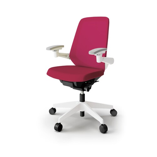 ノートチェア ハイ 可動肘付 樹脂WH布ラズベリー