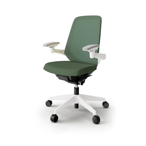 ノートチェア ハイ 可動肘付 樹脂WH布アイビー