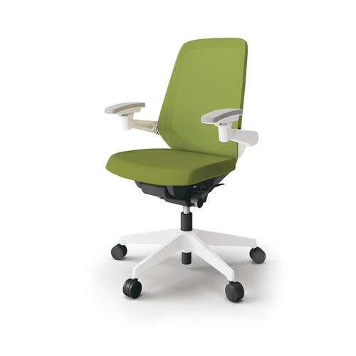 ノートチェア ハイ 可動肘付 樹脂WH布モスG