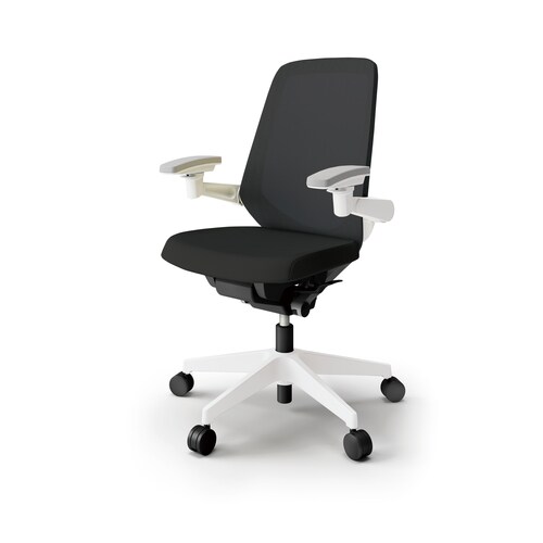 ノートチェア ハイ 可動肘付 樹脂WH布ブラック