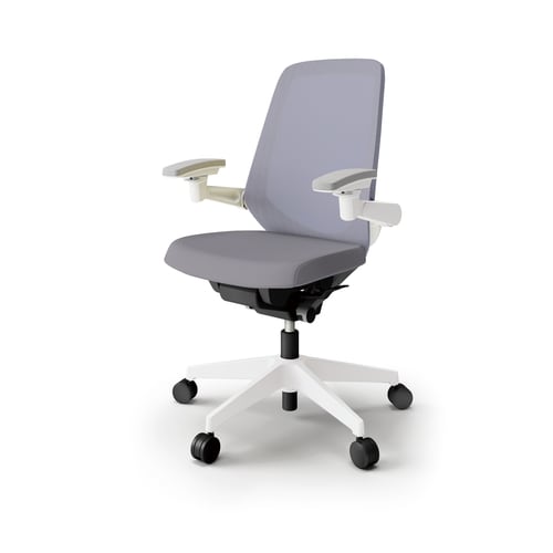 ノートチェア ハイ 可動肘付 樹脂WH布Lグレー
