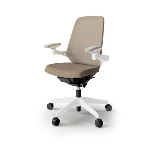 ノートチェア ハイ 可動肘付 樹脂WH布サンドY