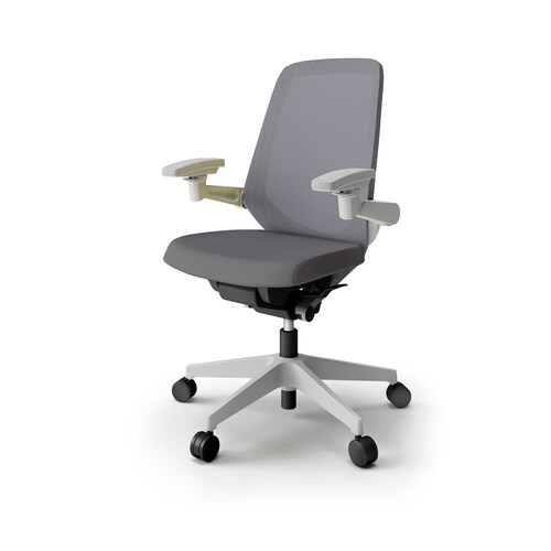 ノートチェア ハイ 可動肘付 樹脂グレー布Dグレー