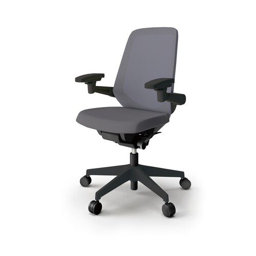 ノートチェア ハイ 可動肘付 樹脂BK布Dグレー